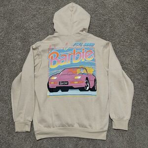 Barbie Hoodie Womens Medium Beige Sweater Mattel Dream Car Graphical Barbiecore